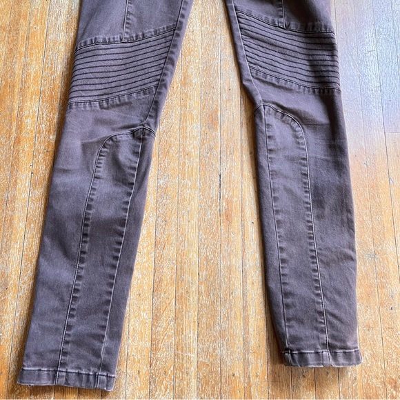 Peruvian Connection Skinny Low Rise Moto Stretch Pant Ankle Zip Leather Accent - Picture 4 of 14